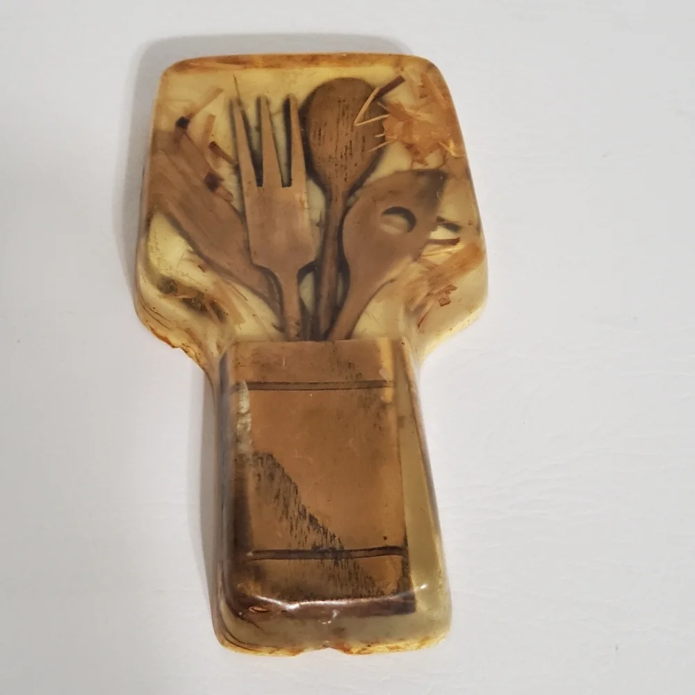 Vintage Vomit Spoon Rest 70s Layered Resin Handmade Country Farmhouse Decor